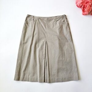 Talbots Stretch Chino Front Pleat Knee Length Khaki Skirt Pockets Women Size 10